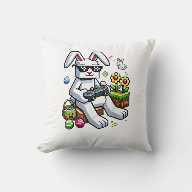 Coussin Garçons Joyeux Jour de Pâques Lapin Œuf Jeu Vidéo  (Recto)