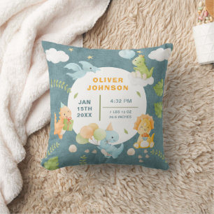Coussin Garçons Mignons Dinosaure Bleu Naissance Statistiq