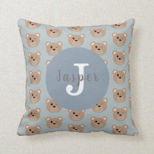 Coussin Garçons mignons Monogrammes Enfants Teddy Bear Mot