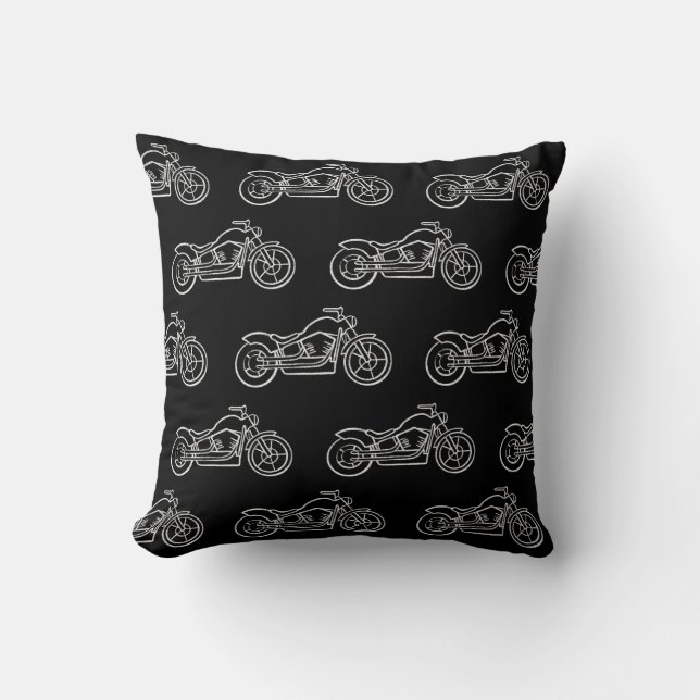 Coussin Garçons moto course vélo moto noir blanc (Recto)