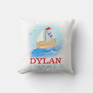 Coussin Garçons personnalisés pépinière nom de bateau à vo