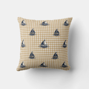 Coussin Garçons Prépa Bateau à Voile & Gingham Navy & Kaki