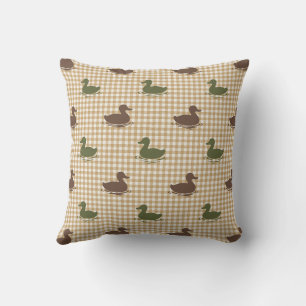 Coussin Garçons Prépa Canard & Gingham Brun Vert Kaki