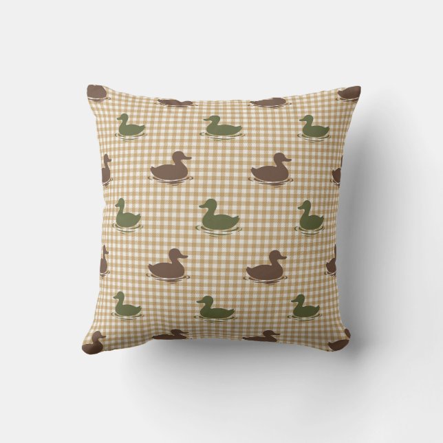 Coussin Garçons Prépa Canard & Gingham Brun Vert Kaki (Verso)