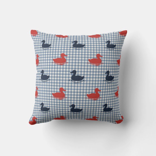 Coussin Garçons Préparatoires Canard & Gingham Navy Rouge  (Verso)