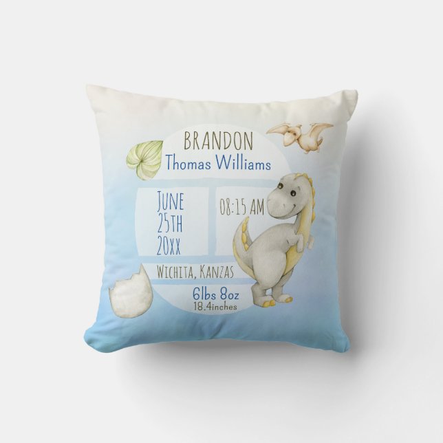 Coussin Garçons vert mignon T-Rex Keepsaké statistiques de (Recto)