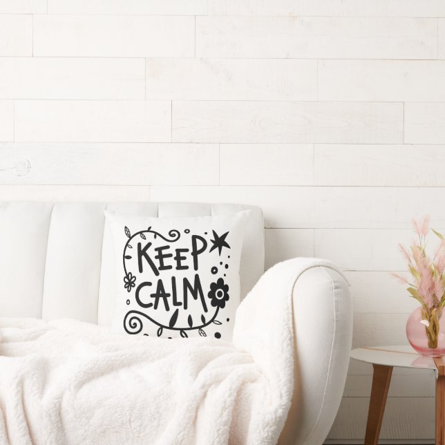 Coussin Garde Calme Typographie Gras Noir et Blanc (Canapé)