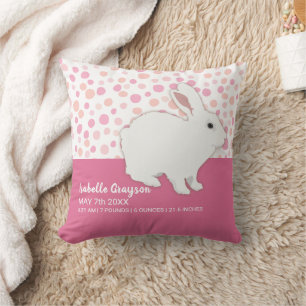 Coussin Garde de lapin rose girly à pois souvenir