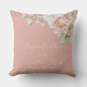 Coussin Garde de mariage Fleurs romantiques pêche et blanc