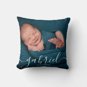 Coussin Garde de modèle de nom de bébé avec photo personna