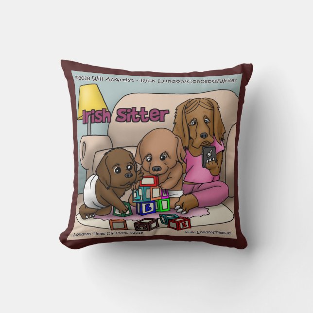Coussin Garde d'enfants irlandais - Chiens qui font du bab (Recto)