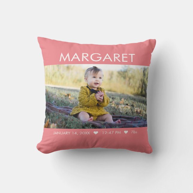 Coussin Garde photo pour bébé rose nouveau-né (Recto)