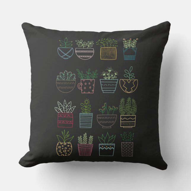 Coussin Garden Party avec pots et fleurs (Recto)