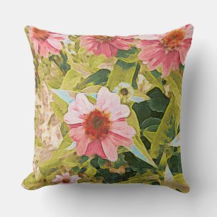Coussin Garden Pink Coneflowers Vert Feuille Art original