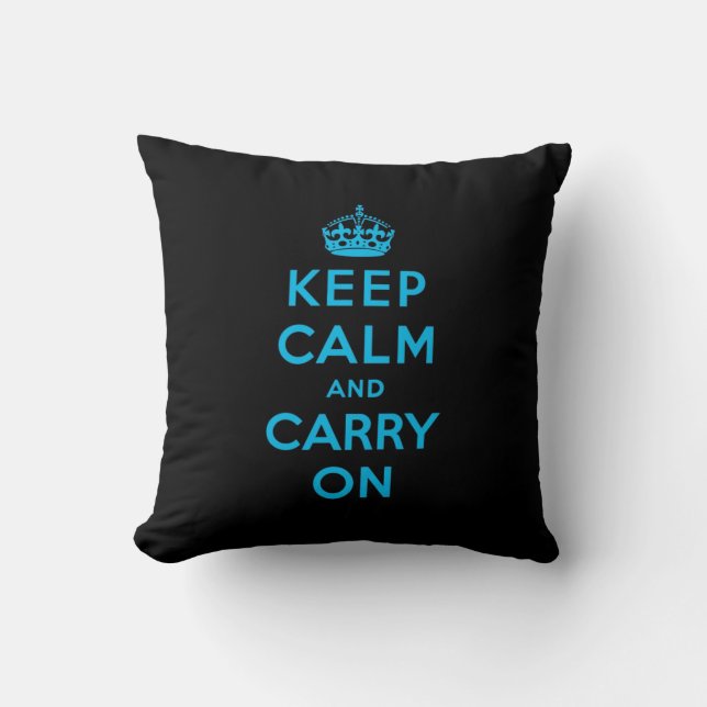 Coussin gardez votre calme et continuez - Noir et bleu (Recto)