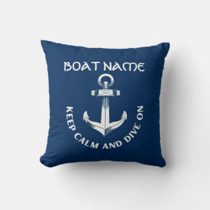 Coussin Gardez votre calme et plongez, ancre bleu marine 
