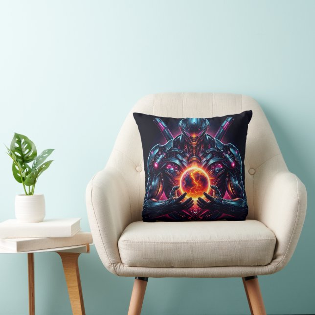 Coussin Gardien Cosmique Cybernétique Abstrait Robot Futur (Chaise)
