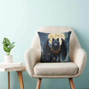 Coussin Gardien de la Lune – Le Loup aux Ailes Noires