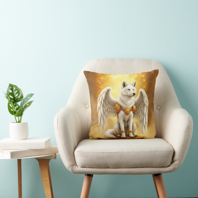 Coussin Gardien de l'Aube – Le Loup à l'Aile Blanche.  (Chaise)