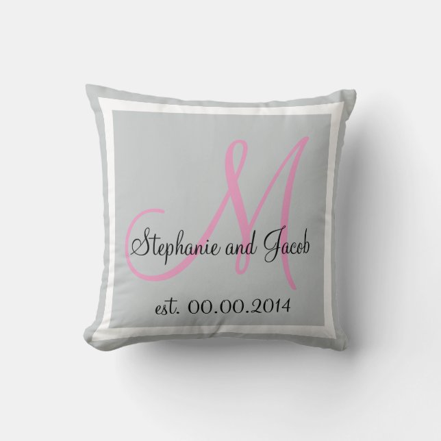 Coussin Gardien Mariage rose rose et gris argent (Recto)
