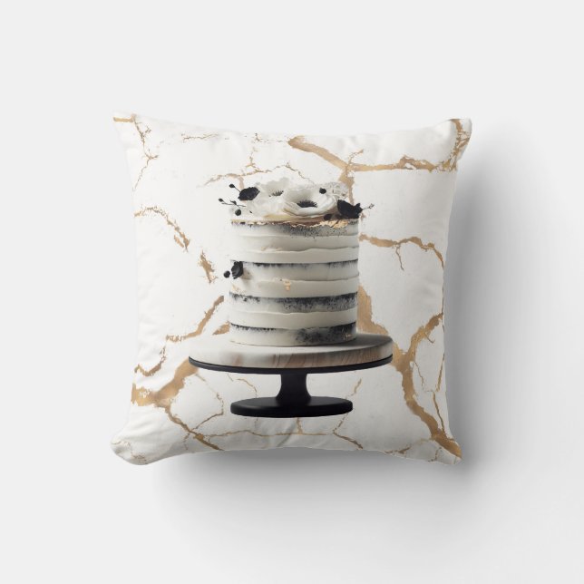 Coussin Gâteau à étages floral noir et or pour Baby Shower (Recto)