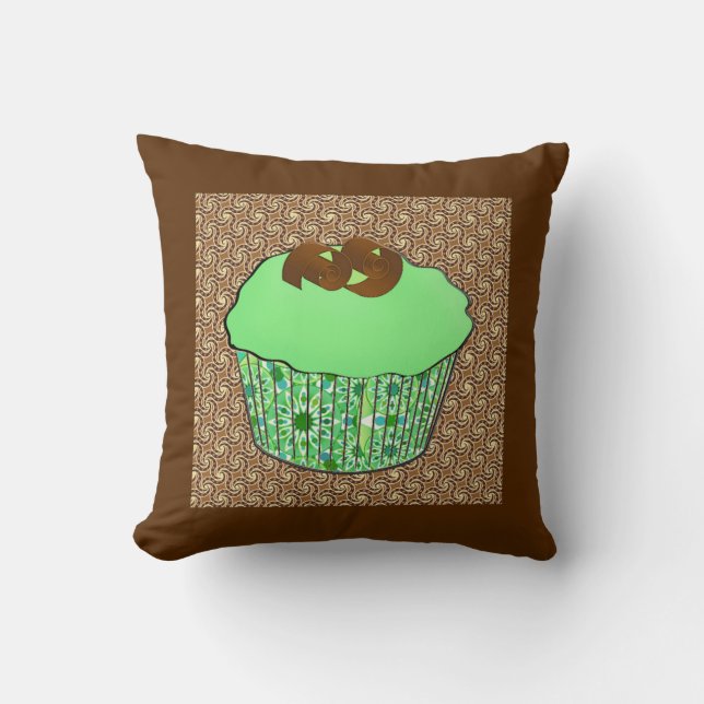 Coussin Gâteau Cupcake au Chocolat Glaçé Menthe, Fond Frac (Recto)