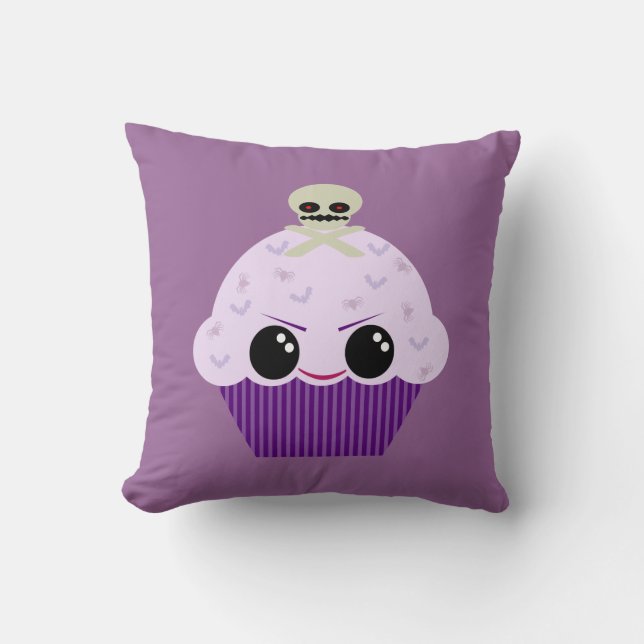 Coussin Gâteau Cupcake Kawaii Effrayant & Crâne (Recto)