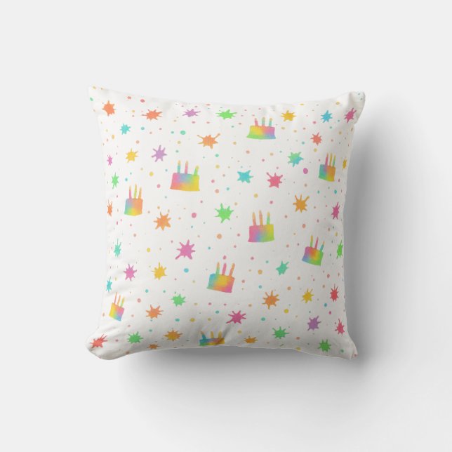 Coussin Gâteau d'anniversaire à l'aquarelle arc-en-ciel pe (Recto)