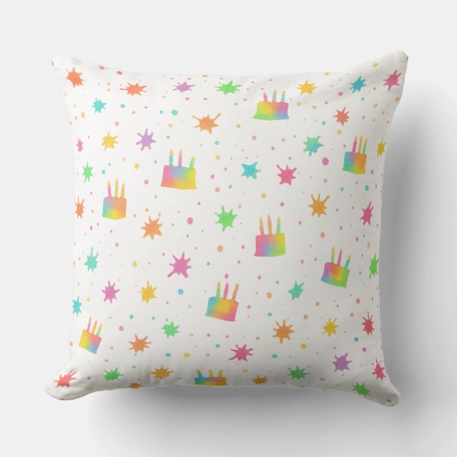 Coussin Gâteau d'anniversaire à l'aquarelle Tache de peint (Recto)