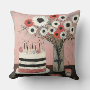 Coussin Gâteau d'anniversaire chic et fleurs de Gerbera