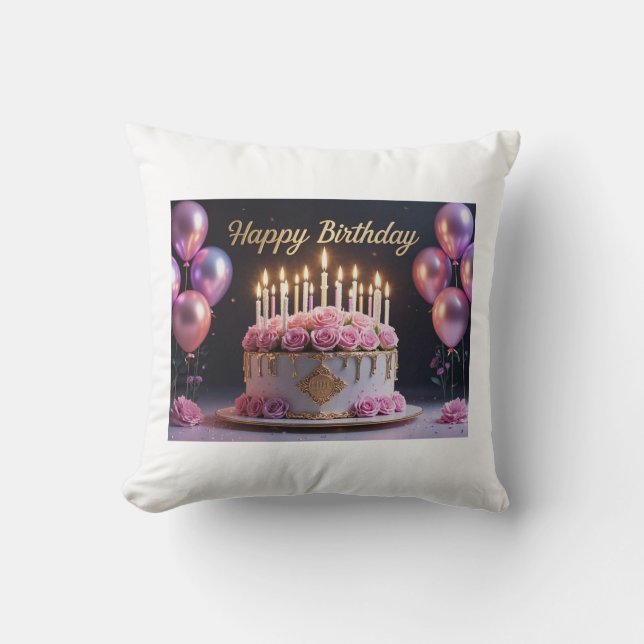 Coussin Gâteau d'anniversaire rose luxe élégant extravagan (Recto)