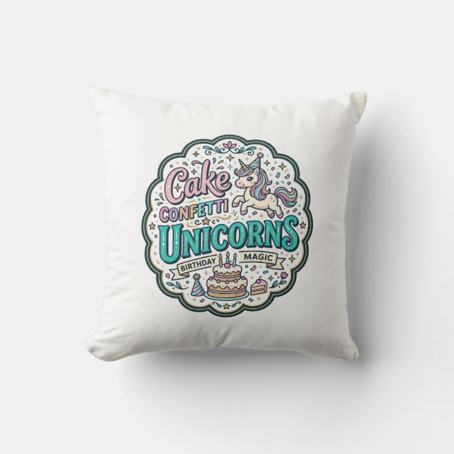 Coussin Gâteau de Licorne Confettis Licornes POD Prêt POD  (Recto)