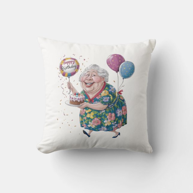 Coussin Gâteau et ballon drôle de fête de grand-mère (Recto)