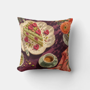 Coussin Gâteau Pistache Framboise Table à Thé Prune Espres