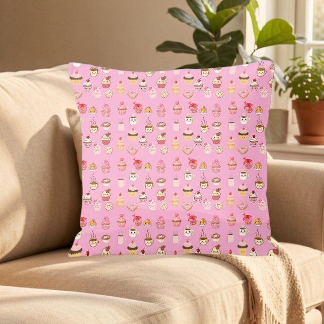 Coussin gâteau teinte de bleu-vert rose double face motif  (Créateur téléchargé)