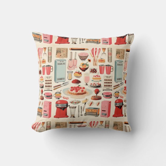 Coussin Gâteaux et ustensiles de cuisine rétro (Recto)