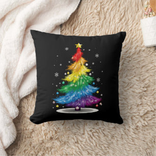 Coussin Gay LGBT Pride Arbre de Noël Arc-en-ciel Joyeux No