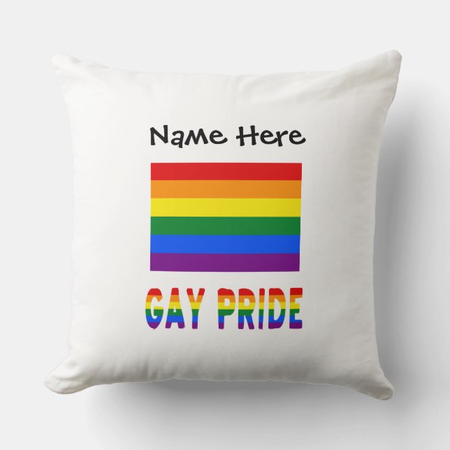 Coussin Gay Pride and Rainbow Flag with Your Nom (Recto)
