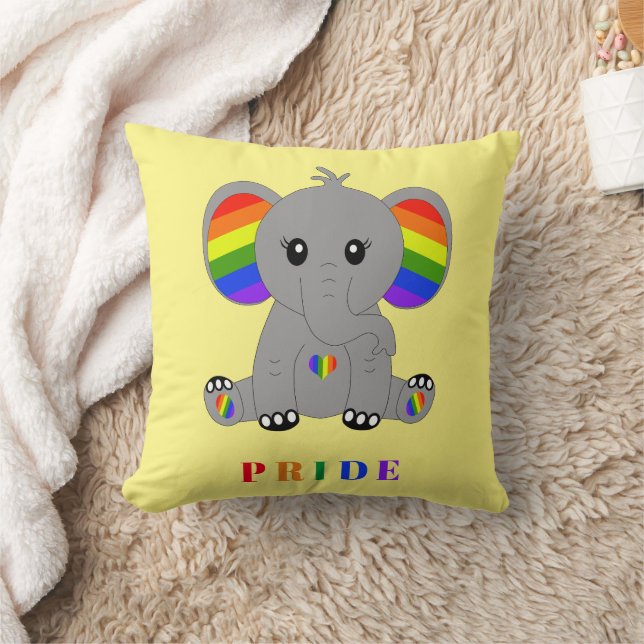 Coussin GAY PRIDE LGBTQ - éléphant mignon avec drapeau arc (Couverture)