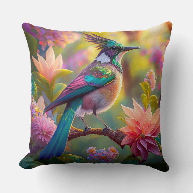 Coussin Geai à tête verte, oiseau de fantaisie (Recto)