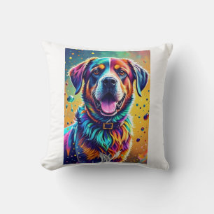 Coussin Géant coloré heureux jouant chien drôle, splash