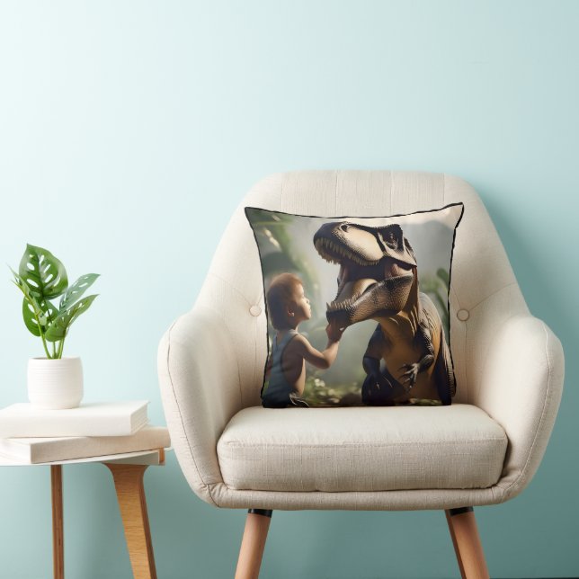 Coussin Géant doux : Le T-Rex amical qui aime un chat (Chaise)