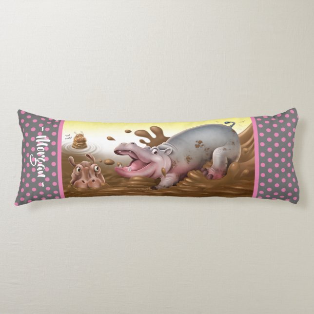 Coussin géant du corps Hippopotames gris boue. (Devant)