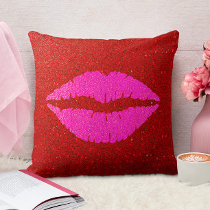 Coussin Géant lèvres rose brillant sur parties scintillant