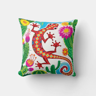 Coussin Gecko du Sud-Ouest avec Fleurs de Cactus