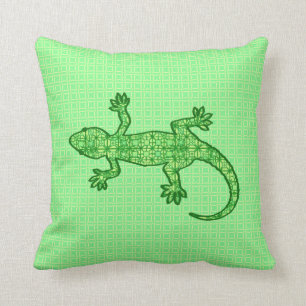 Coussin Gecko tribal de batik - chaux et vert vert