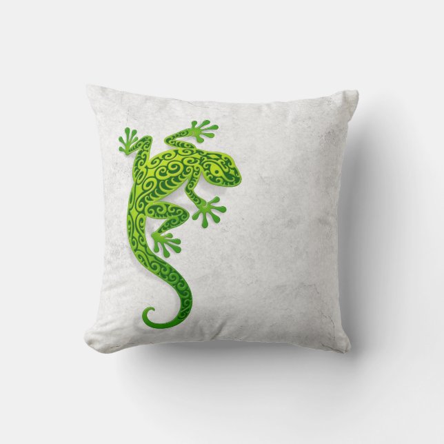 Coussin Gecko vert s'élevant sur un mur blanc (Recto)