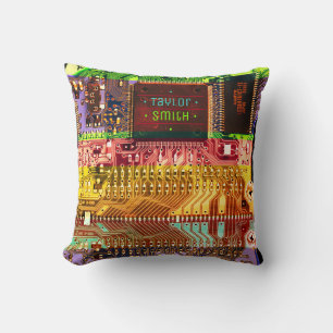 Coussin Geek et carte à circuits imprimés Glitch Nom robot