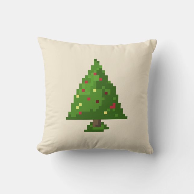 Coussin Geek Pixel Arbre de Noël 8 bits (Recto)