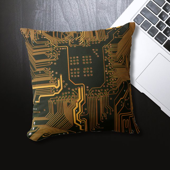 Coussin Geek Sortie carte circuit électronique orange PCB  (Créateur téléchargé)